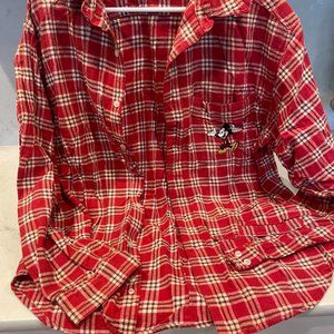 Red Button Up Disney Mickey Mouse Flannel